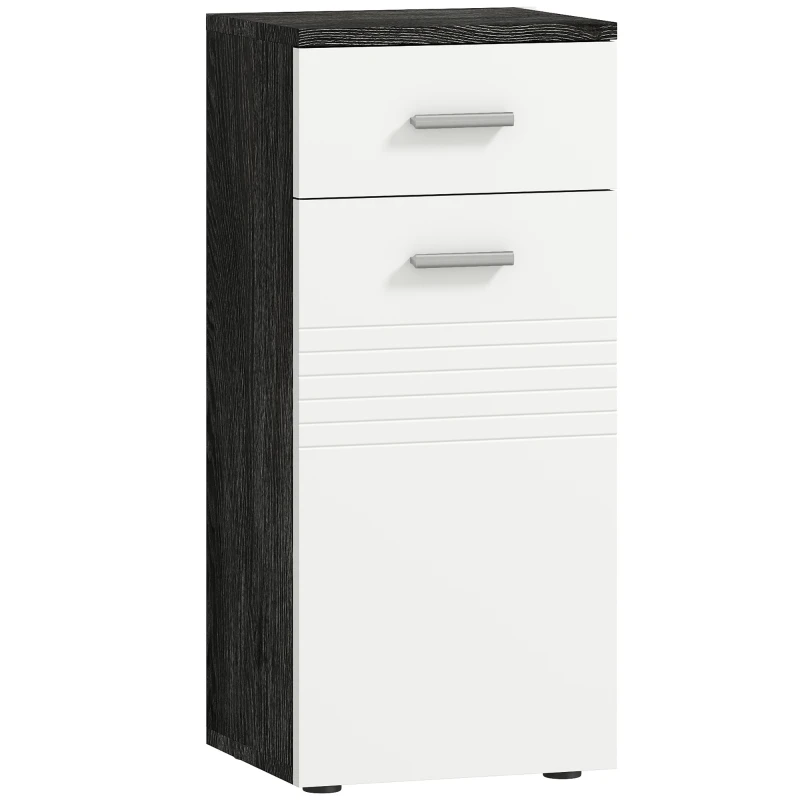 kleankin Mobile Bagno avec Tiroir et Armoire en Bois, 35x30x77,5 cm, Blanc et Noir