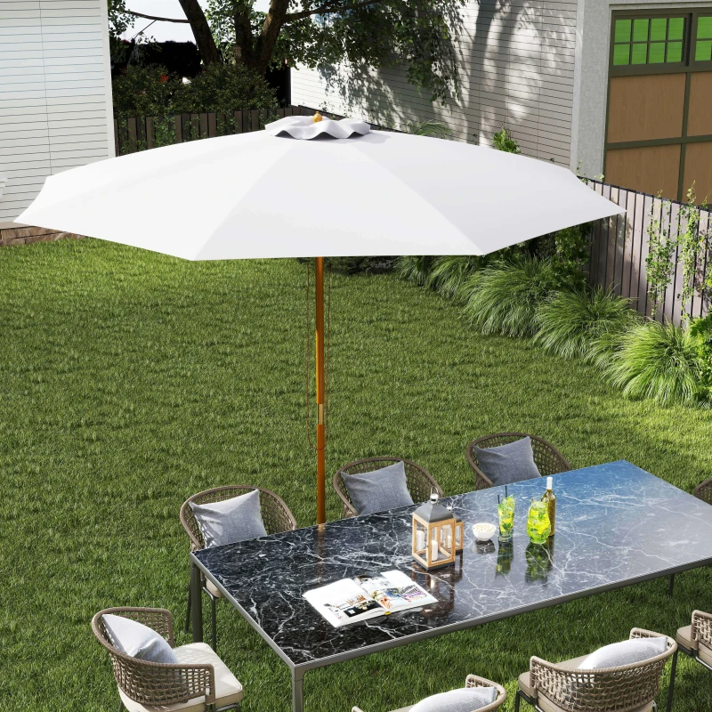 Outsunny Sombrilla Terraza Exterior Ø300 cm con Techo Ventilado y Poste Desmontable de Madera para Terraza Patio Blanco