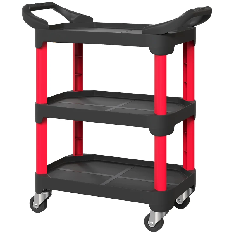 HOMCOM Chariot à Outils avec 3 Niveaux, poignées latérales, roues, plastique, Noir
