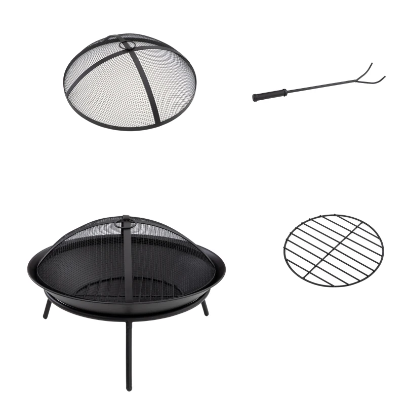 Outsunny Brasero de Exterior con Tapa y Atizador Pozo de Fuego de Metal para Terraza Patio Jardín Ø47x33 cm Negro