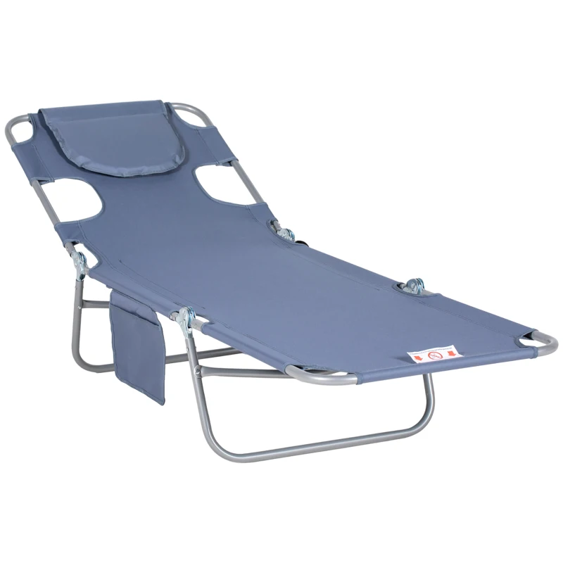 Outsunny Chaise Longue de Jardin, Chaise Longue avec Ouverture Faciale Rembourrée, Chaise Longue de Massage pour l'extérieur, Poche Latérale, Tissu, Métal, Gris