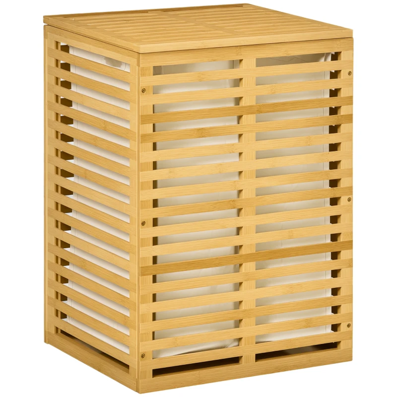 HOMCOM Panier à linge en bambou avec sac en tissu amovible et couvercle - 44 x 37 x 62,5 cm