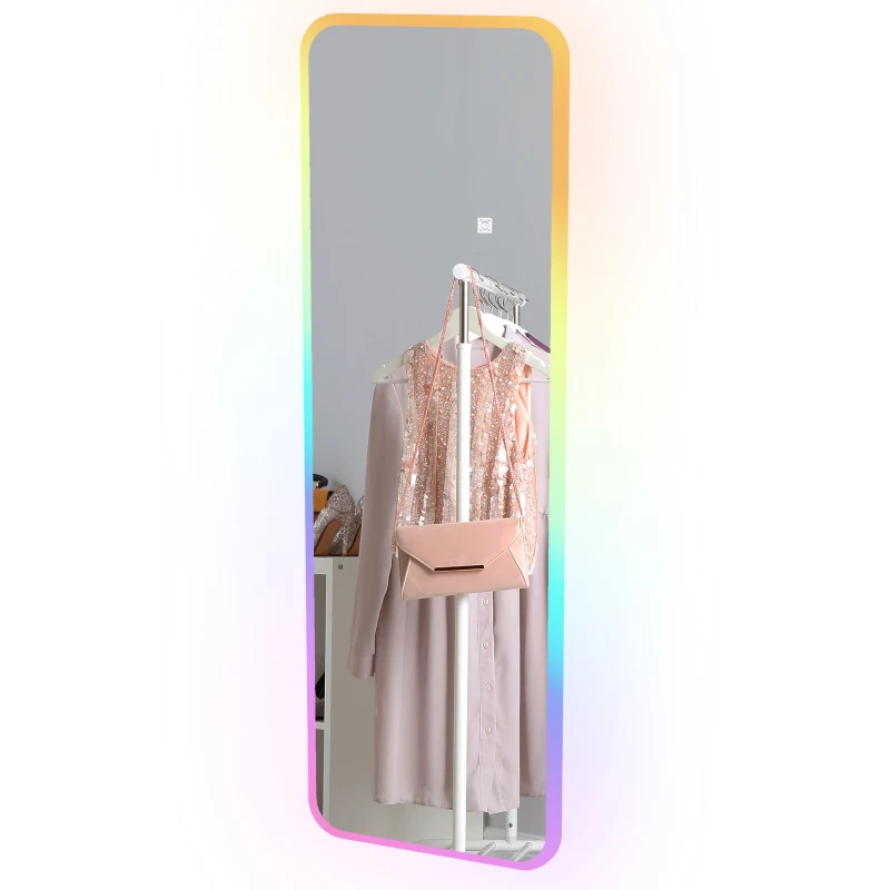 HOMCOM Miroir de Pied Entier avec Lumières LED 120x40 cm Miroir Mural avec Éclairage de 7 Couleurs RGB et Fonction de Mémoire
