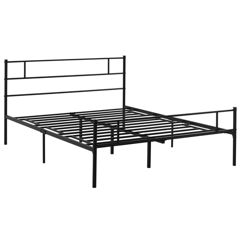 HOMCOM Structure de Lit Double en Acier 160x200cm avec Lattes, Tête et Pied de Lit - Noir