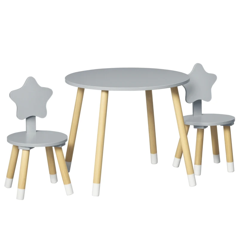 HOMCOM Set Tavolo con 2 Sedie per Bambini in Legno, Età da 18 Mesi a 4 Anni, Grigio
