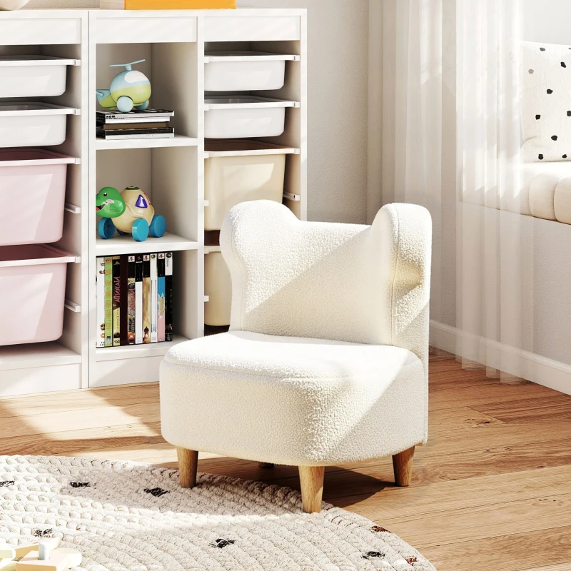 AIYAPLAY Kindersessel - Pluche stoel met berenoren, Fleece bekleding, Schuim, Beige(m-10)