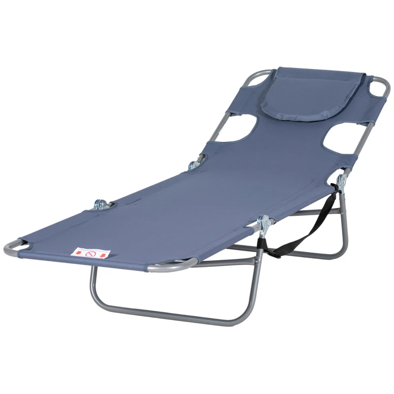Outsunny Chaise Longue de Jardin, Chaise Longue avec Ouverture Faciale Rembourrée, Chaise Longue de Massage pour l'extérieur, Poche Latérale, Tissu, Métal, Gris