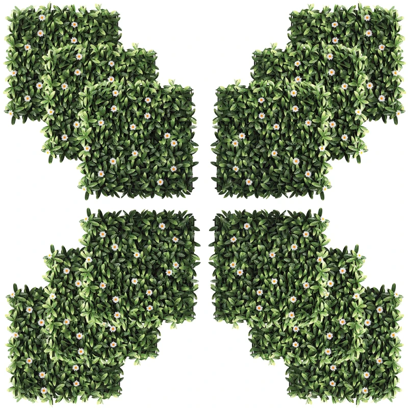 Outsunny 12 Stück künstliches Pflanzenwand Hecke 50x50 cm UV-Schutz Sichtschutz Rhododendronblätter Design Heckenpflanze für Garten Outdoor Dekor