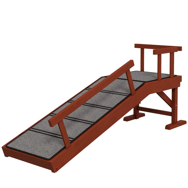 PawHut Rampe pour animaux de compagnie, rampes amovibles, antidérapant, bois, jusqu'à 30 kg, 125x40x56cm, Marron/Gris