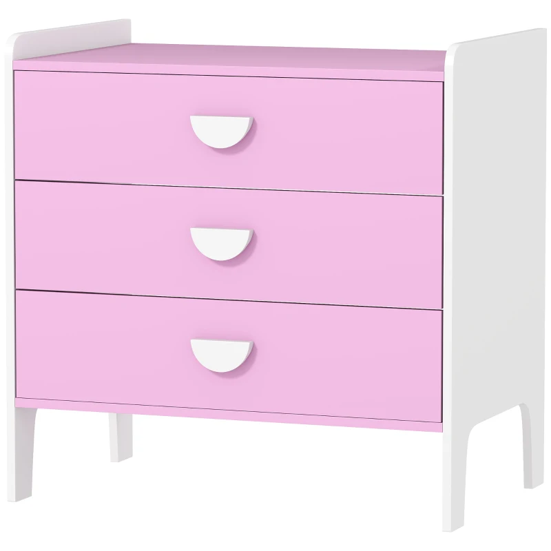 AIYAPLAY Commode pour enfants avec 3 tiroirs, MDF, Armoire de rangement pour enfants, Rose+Blanc