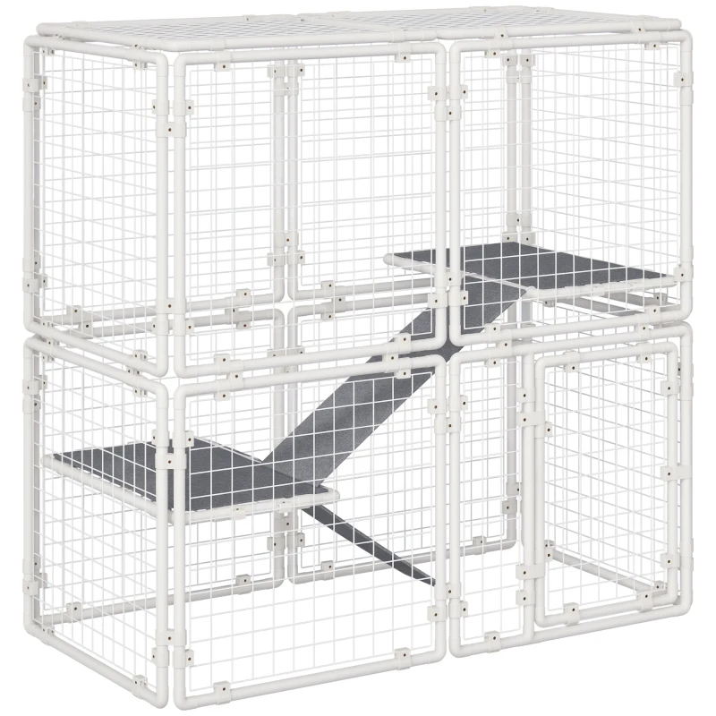 Pawhut Valla Metálica para Mascotas Parque para Conejos Conejera con 16 Paneles Puerta con Pestillo y Escalera para Cobayas Gatos Cachorros Diseño DIY 68x68x2,5 cm Blanco
