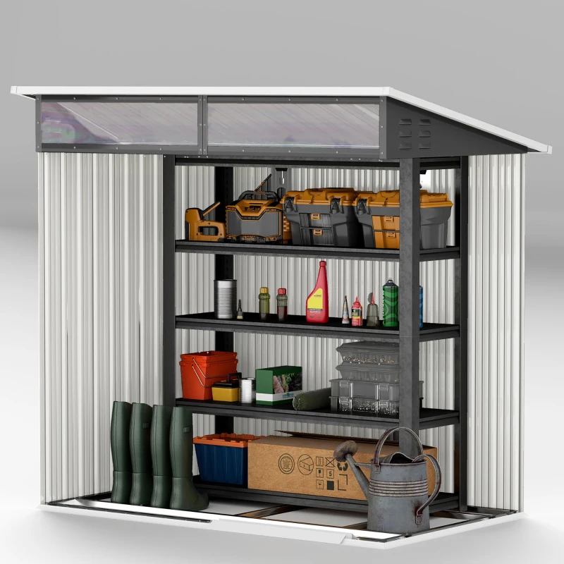 Outsunny Cabane de Jardin, Abri de Rangement avec Fenêtres, Ouvertures de Ventilation, Porte Coulissante, Acier imperméable, Résistant aux Intempéries, Gris Foncé