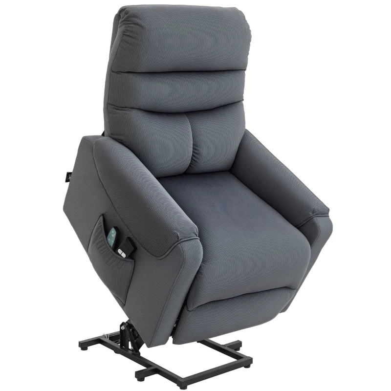 HOMCOM Fernsehsessel mit Aufstehhilfe Elektrisch, Massagesessel mit Liegefunktion und Wärmefunktion, Relaxsessel mit Fernbedienung und Seitentasche Verstellbar Polyester-Gewebe Dunkelgrau