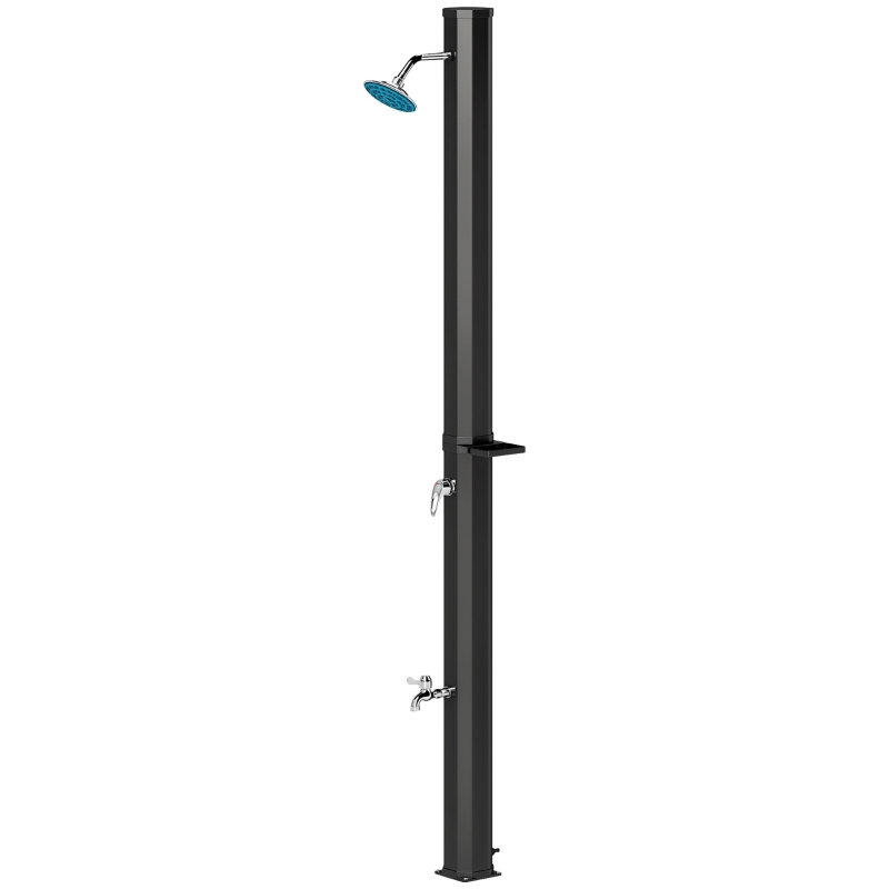 Outsunny Solardusche 35 Liter Solar Gartendusche mit Wasserhahn Duschkopf Handbrause seitliche Tablett, bis 55 °C Schwarz