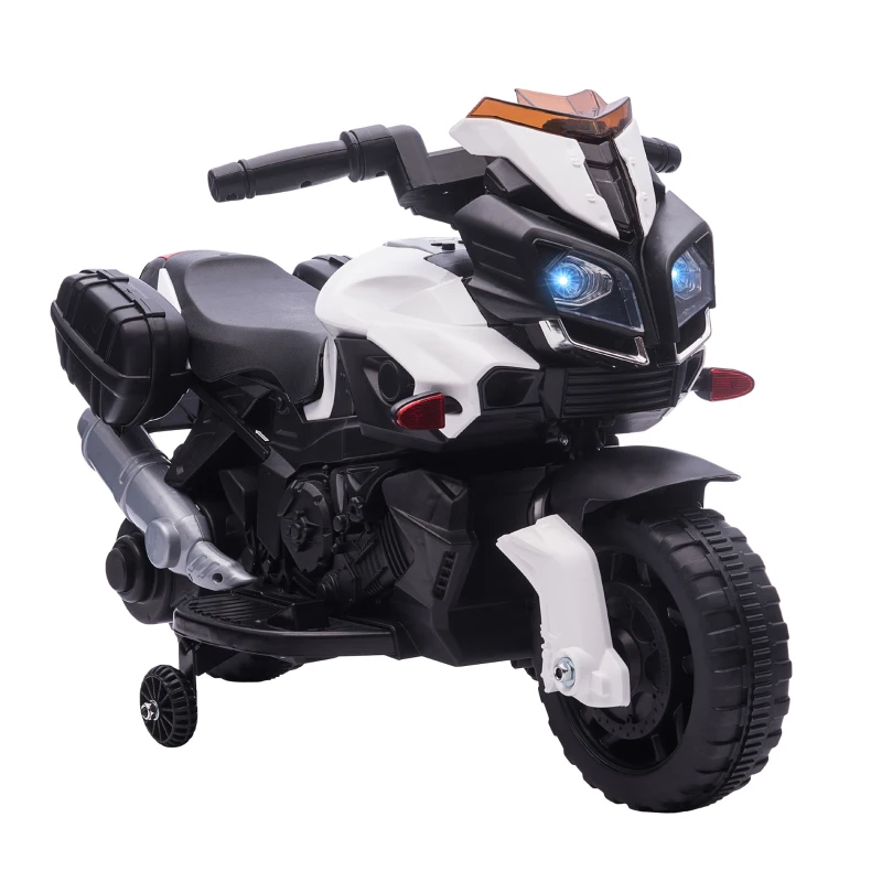 HOMCOM Moto Eléctrica para Niños de 18-48 Meses 6V con Faros Bocina 2 Ruedas de Equilibrio 88,5x42,5x49 cm Blanco y Negro