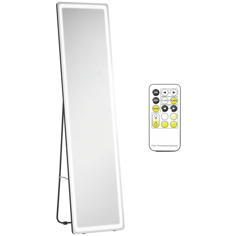 HOMCOM Miroir sur pied ou mural intensité et couleur réglable avec télécommande 40 x 37 x 157,5H cm argenté