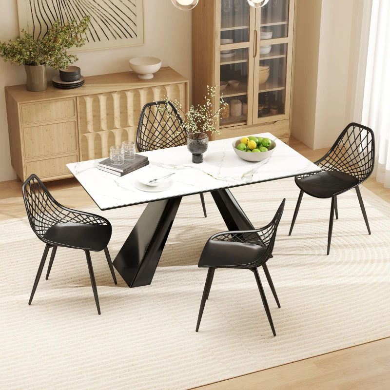 HOMCOM Ensemble de 4 Chaises de Salle à Manger Modernes avec Dossier Perforé en Plastique et Pieds en Métal, Noir