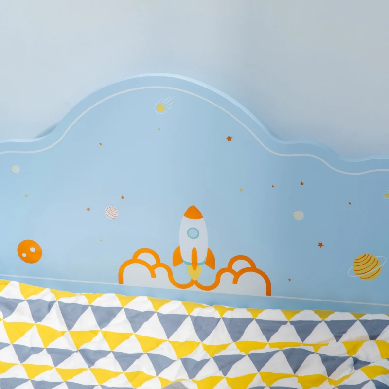 ZONEKIZ Lit pour Enfants avec Barrières et Thème Spatial, Âge 3-6 Ans, 143x74x59cm, Bleu