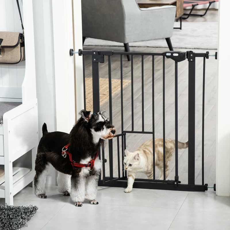 PawHut Barrière pour Chiens Extensible avec Fixation par Pression et Fermeture Automatique, 68x76,2 cm, Noir