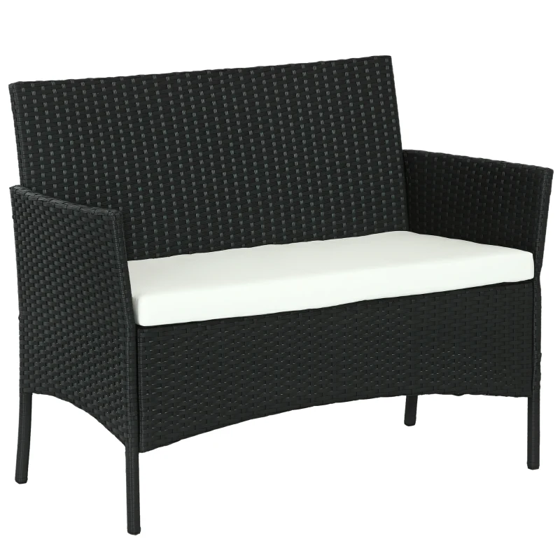 Outsunny Divano da Giardino a 2 Posti con Cuscino e Braccioli in Rattan PE e Acciaio, 100x54x80cm, Nero
