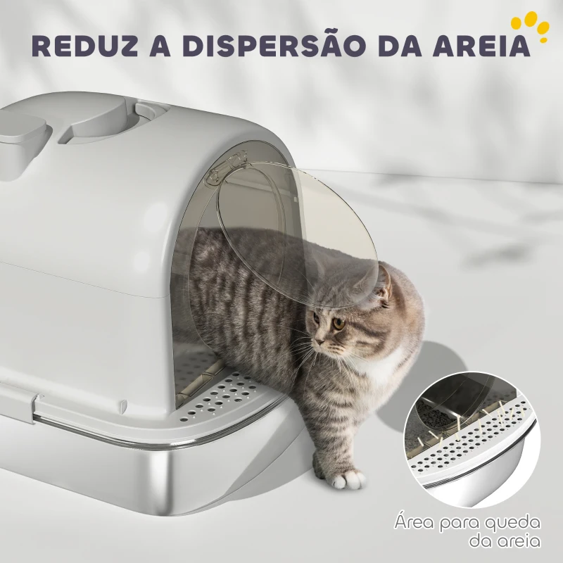 PawHut Caixa de Areia para Gatos em Aço Inoxidável com Tampa Caixa de Areia com Bolsa Desodorizante e Pá 52,4x41,3x39,9 cm Cinzento