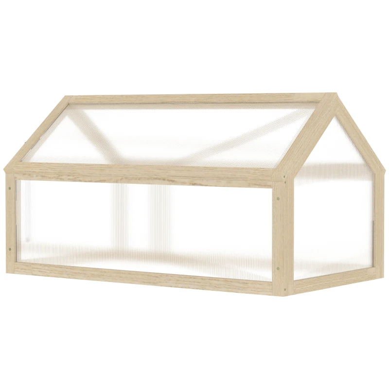 Outsunny Mini serre, Serre compacte en bois, Plaques de polycarbonate, Ouverture de ventilation, 90L x 52l x 49,5H cm, Nature