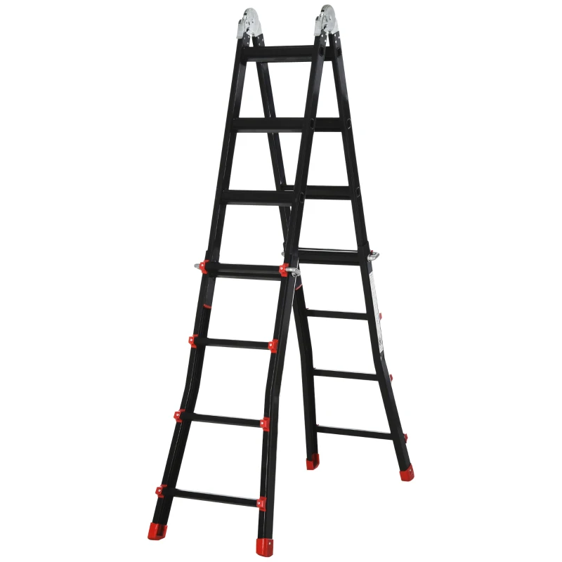 HOMCOM Échelle télescopique, marches antidérapantes, charge maximale de 150 kg, en aluminium, noir+rouge