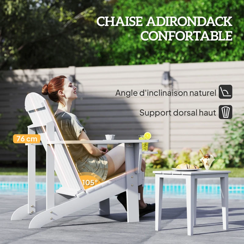 Outsunny Fauteuil de jardin Adirondack grand confort porte-gobelet intégré bois de sapin traité peint blanc