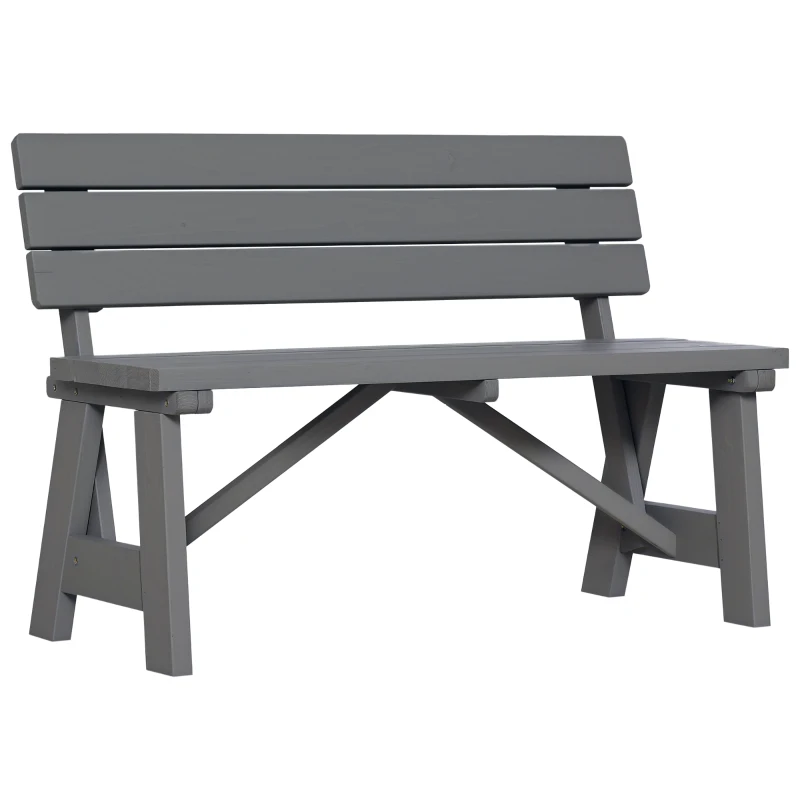 Outsunny Banc de parc 2 places en bois, banc d'assise résistant aux intempéries et aux UV avec dossier 116 x 56 x 80 cm, Gris