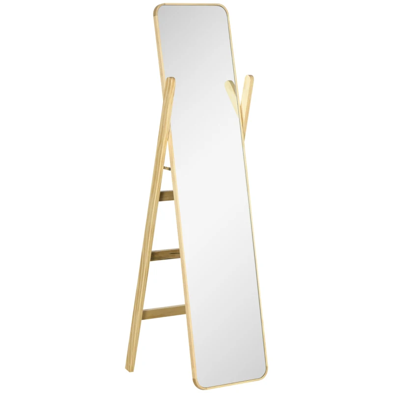 HOMCOM Espejo de Pie de Cuerpo Entero con Perchero para Dormitorio Entrada Salón 40x35x147 cm Natural