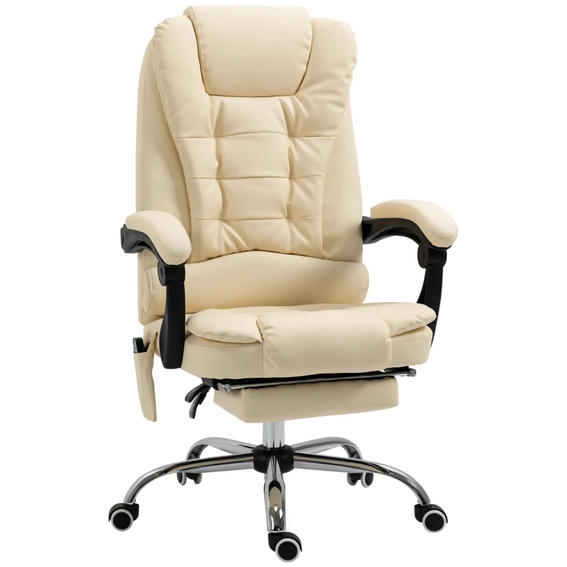 Vinsetto Fauteuil de Bureau Ergonomique à Hauteur Réglable Massant sur 6 Points, 65x160x104 cm, Crème