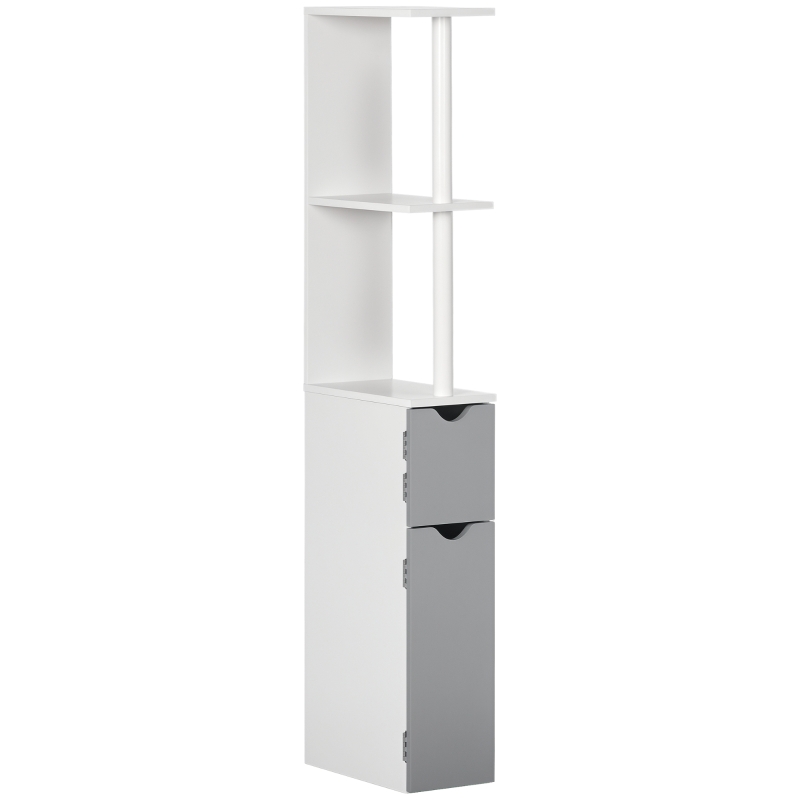 kleankin Colonna Bagno con 2 Ripiani e 2 Armadietti, in Legno, 15.2x29.8x118 cm, Bianco e Grigio