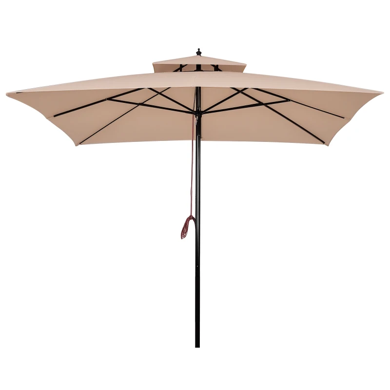 Outsunny Ombrellone da Giardino 3x3 m con Doppio Tetto in Poliestere, Palo e Stecche in Metallo, Beige e Nero