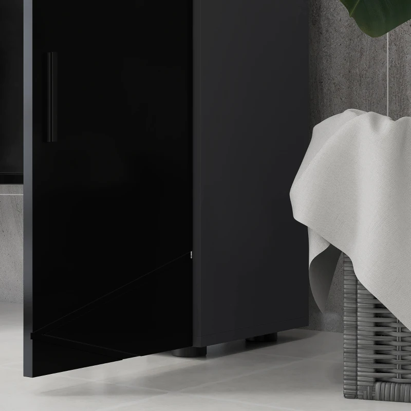Kleankin Meuble de Salle de Bain en Panneau de Particules avec Tiroir et Armoire à 2 Niveaux Réglables, 30x30x82 cm, Noir et Gris