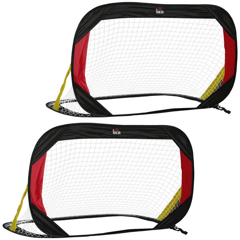 HOMCOM Fußballtor Klapptor 2er-Set mit Tragetasche 120 x 80 x 80cm Stahl Schwarz+Rot+Gold