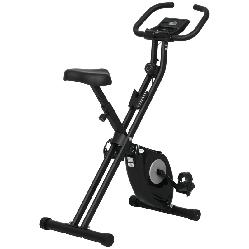HOMCOM Bicicleta Estática Dobrável com 8 Níveis de Resistência Magnética com Ecrã LCD e Assento Regulável 43x85x109 cm Preto