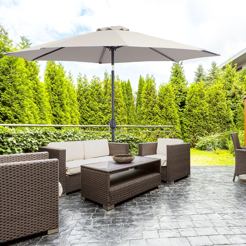 Outsunny 3m Parasol Patio Umbrella, Outdoor Sun Shade with Tilt and Crank Handle for Balcony, Bench, Garden, Light Grey