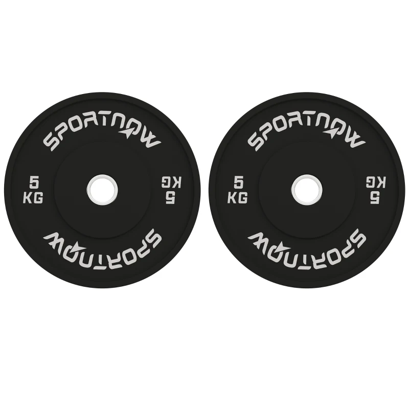 SPORTNOW Set 2 Disques de Poids de 5 kg en Caoutchouc avec Trou de 2"/5 cm pour Haltères et Barres, Noir