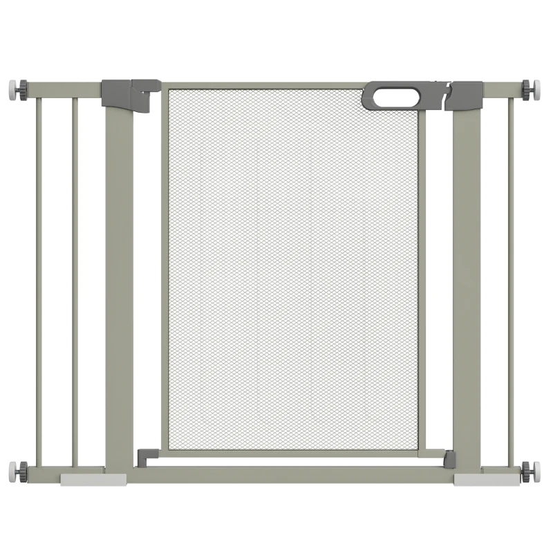 PawHut Barrière de sécurité pour animaux domestique avec fermeture automatique double verrouillage largeur 75-103 cm gris