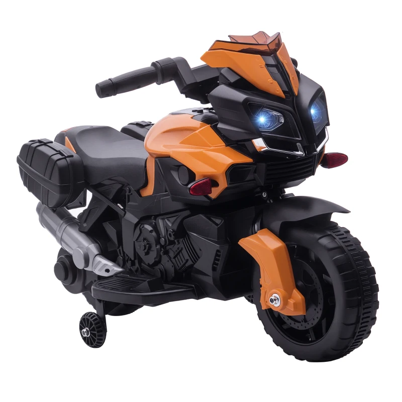 HOMCOM Moto Eléctrica para Niños de 18-48 Meses 6V con Faros Bocina 2 Ruedas de Equilibrio 88,5x42,5x49 cm Naranja