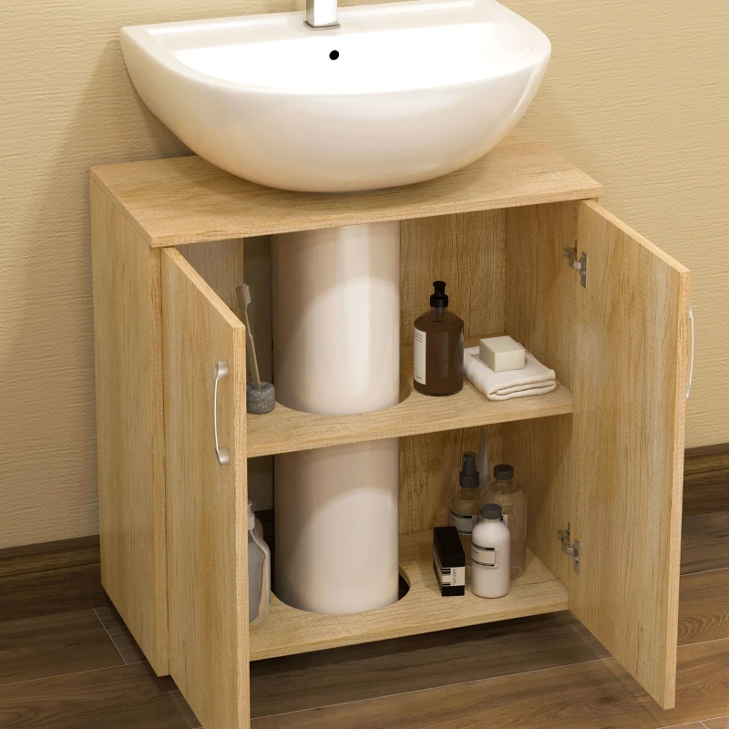 HOMCOM Meuble de Salle de Bain Sottolavabo Suspendu à 2 Portes avec 2 Étagères en Bois, Couleur Naturelle