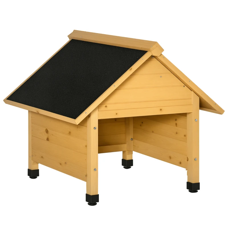 Outsunny Casetta per Robot Tagliaerba in Legno con Piedini Rialzati Tetto Inclinato Impermeabile e anti-UV, Giallo, 75x76x70cm