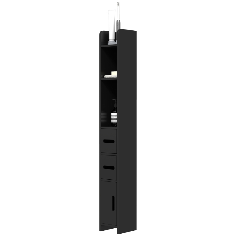 kleankin Colonne de Salle de Bain avec Étagères et Armoires, Meuble Haut Gain de Place en Bois 15x17x120cm, Noir