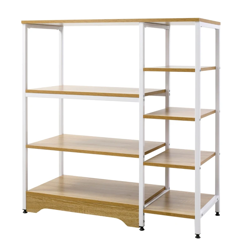 HOMCOM Etagère de Cuisine Basse Gain de Place Style Industriel, Meuble avec 7 Étagères pour Cuisine en Métal et Bois, 90x40x95cm, Blanc