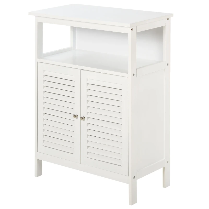 kleankin Mobile Salle de Bain Gain d'Espace, Meuble de Salle de Bain avec 2 Étagères et Armoire en MDF Imperméable, 60 x 30 x 81.6 cm, Blanc
