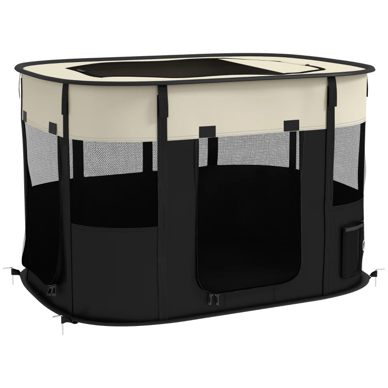 PawHut Parc enclos pliable pour chien chat petits animaux en tissu Oxford avec rangement 94 x 74 x 60 cm blanc crème et noir