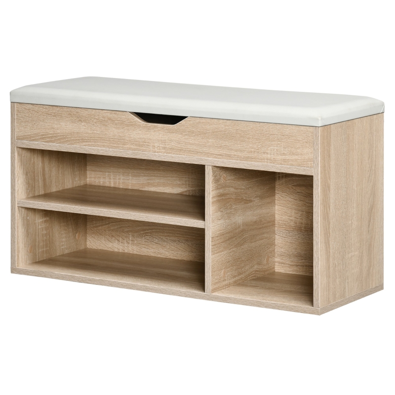 HOMCOM Meuble à Chaussures Gain de Place Rembourré avec 2 Étagères Ouvertes et Espace de Rangement Caché, en Bois et Simili Cuir, 80x30x45 cm