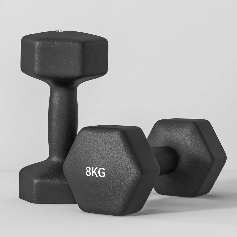 SPORTNOW Set 2 Haltères Hexagonaux de 2x8 kg en Métal et Plastique avec Poignée Antidérapante, 24x11x11 cm, Noir