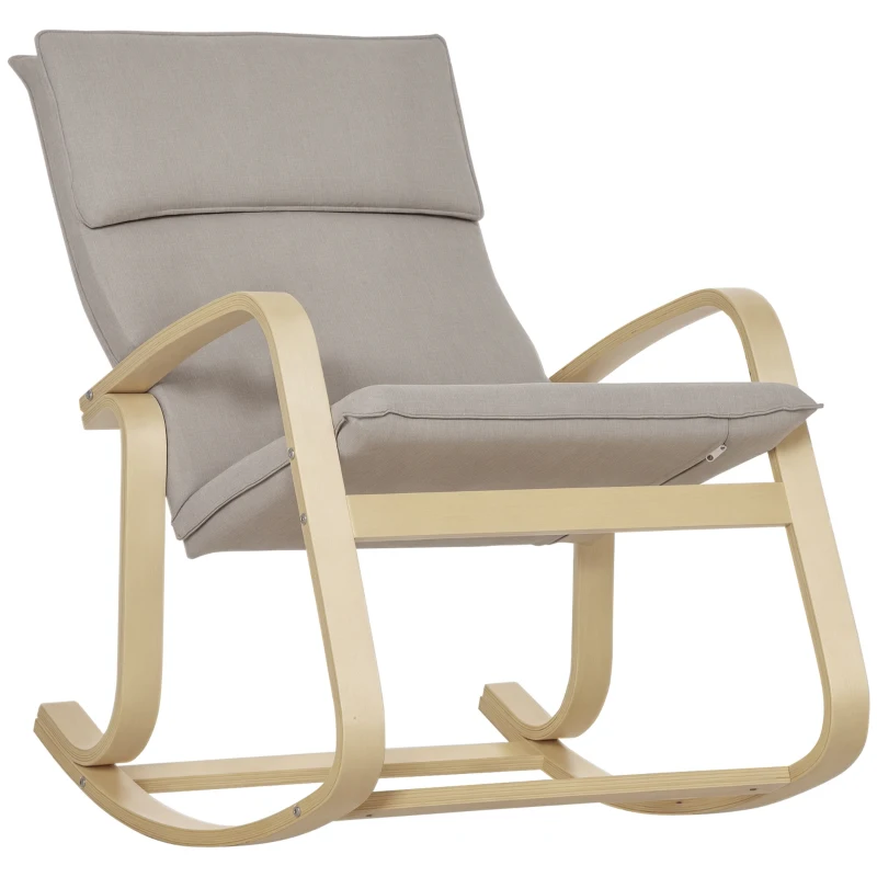 HOMCOM Schaukelstuhl aus Birkenholz 67 cm x 95 cm x 95 cm Grau + Natur