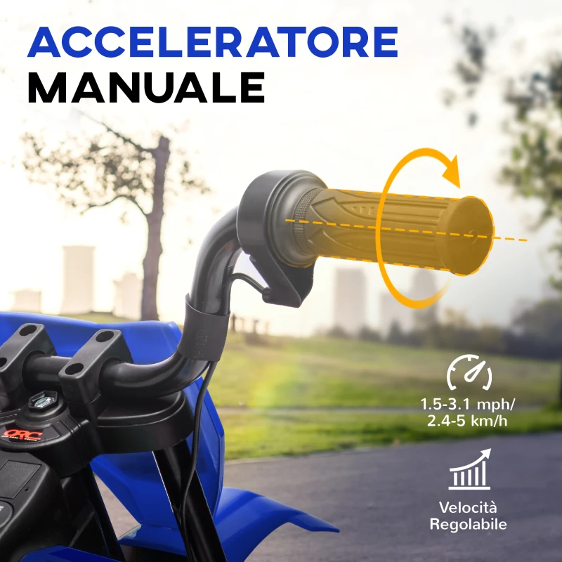 AIYAPLAY Moto Elettrica per Bambini con Rotelle Rimovibili, Sospensioni, Suoni e Indicatore di Carica, Blu